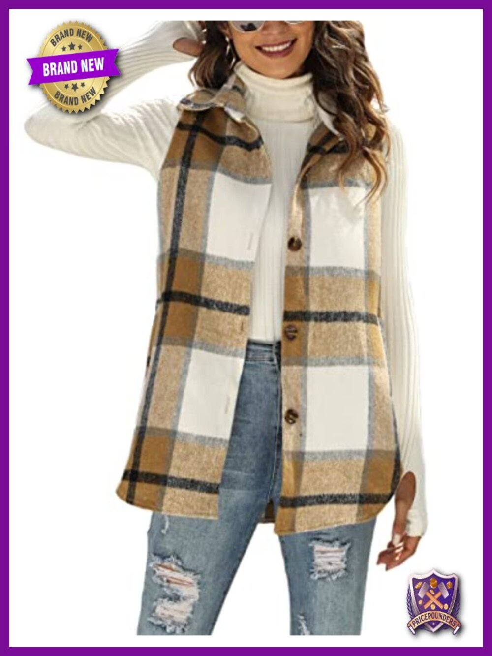 Women's Plaid Flannel Vest Layering Jacket Sleeveless Button Down